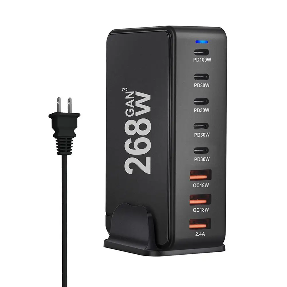 

268W Desktop GaN Charger 8-port USB PD3.0 Desk Fast Charging Mobile USB Charger for US EU UK AUS Travel