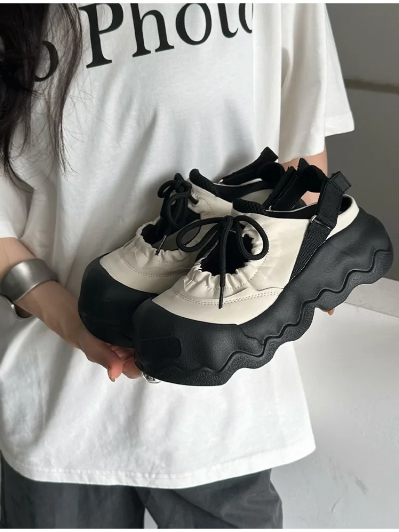Summer Street Explosion 5CM Mary Jane Sandals Women's Wave Thick Bottom Lace Hollow Big Head Bread Shoes platform shoes luxury - view 5