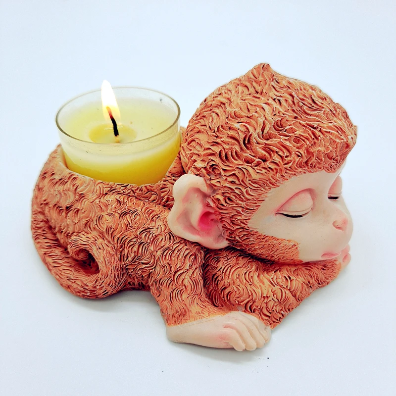 Cute Monkey Candlestick Silicone Mold DIY Inverted Resin Gypsum Concrete Crystal Dropper Mold Manufacturing Crafts