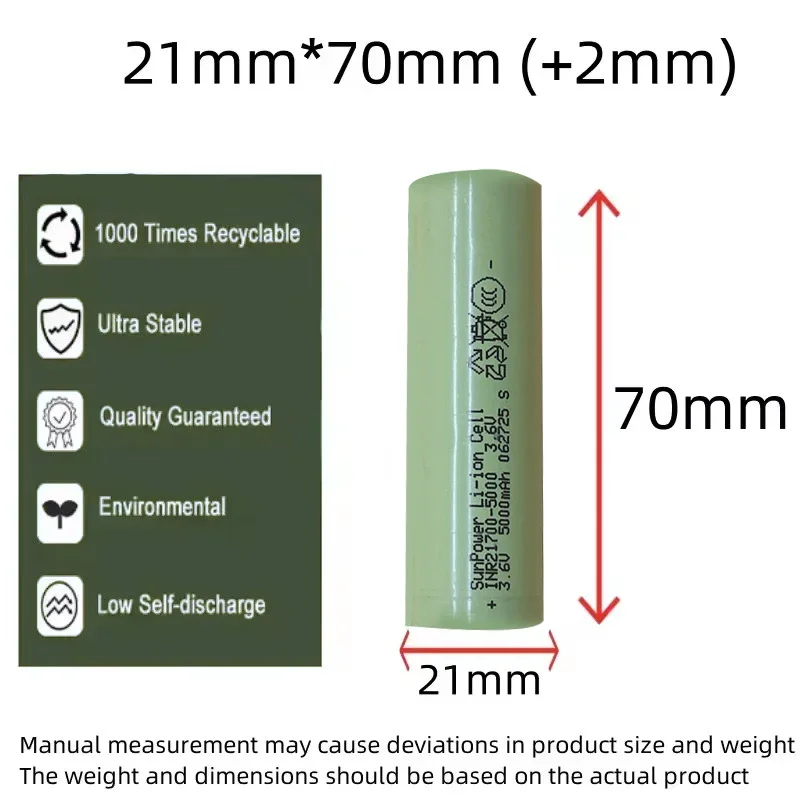 Nuevo 3,6 V 21700 5000mah 100% 50Ah cargador de batería recargable de iones de litio de alta descarga/capacidad PK 30T potencia de descarga alta