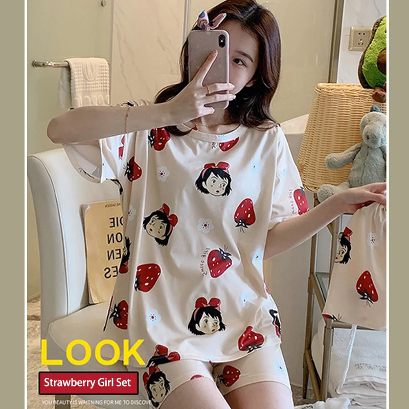 Women\'s Clothes Summer Loose Plus Size Sweet Students Short-sleeved Shorts Korean Version Can Be Worn Outside Home Wear Suit