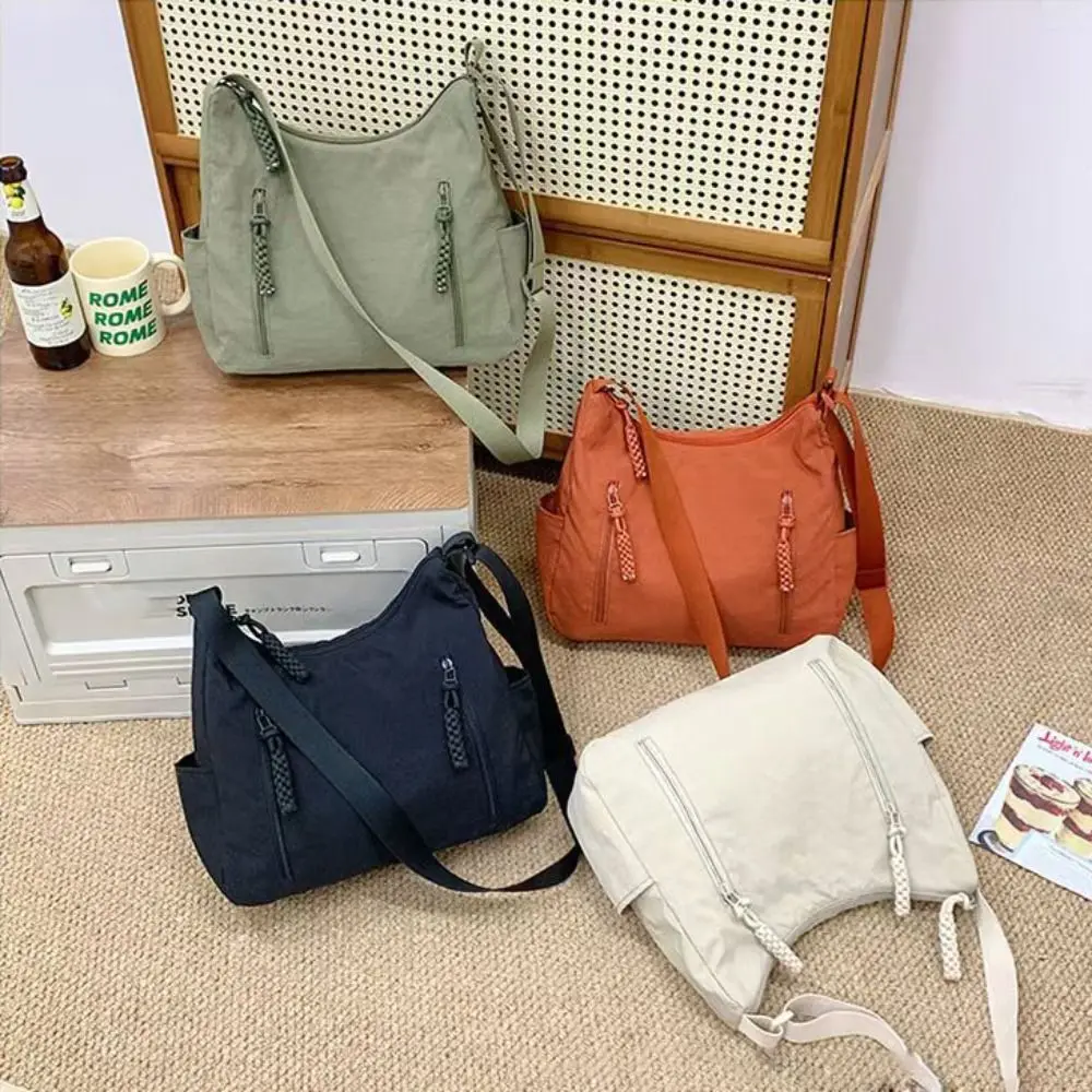 

Solid Color Oxford Cloth Crossbody Bag Multi-Pocket Korean Style Single Shoulder Bag Large Capacity Adjustable Straps
