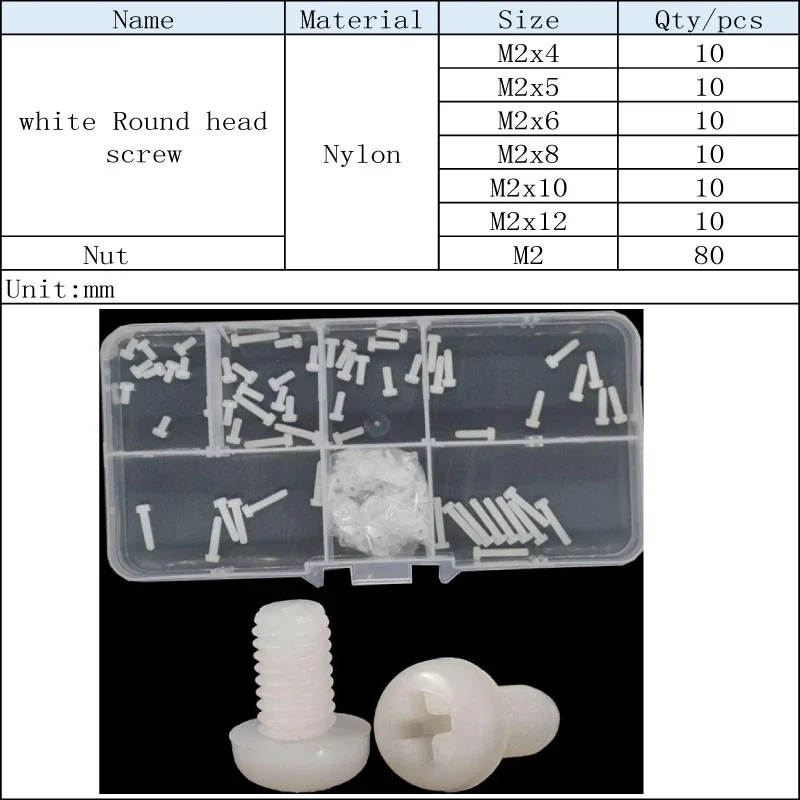 M2 M2, 5 M3 M4 M5 M6 plastikowa śruba z łbem okrągłym biały Nylon phillivis śruba i nakrętka ustawić klasyfikację śruba maszynowa skrzynka