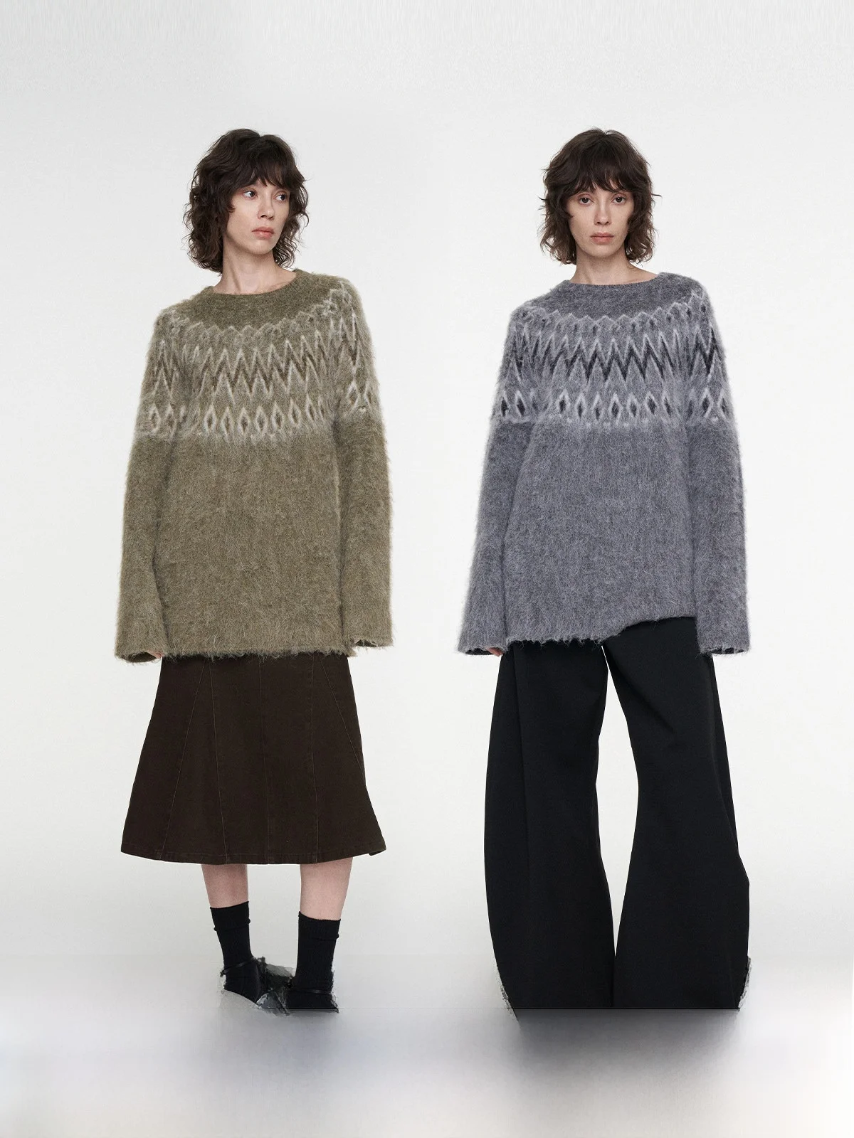 

Firstfloor Women's round Ne Knitwear Loose Fit Island Flower Pattern Spring Season Polyester Acrylic Wool Blend Comfortable