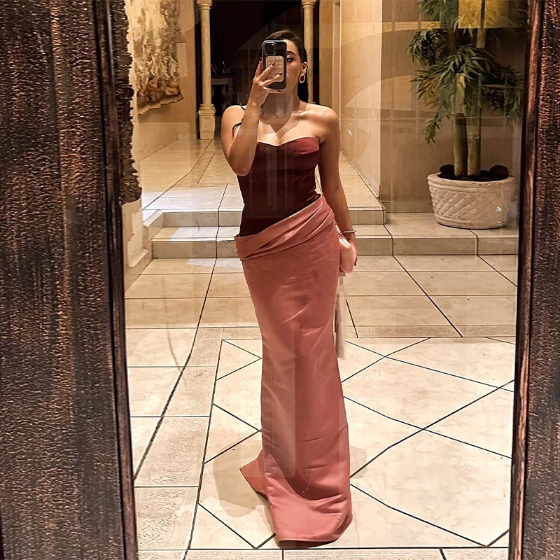 

Strapless Corset Color Block Dress Back Zipper Floor Length Evening Gown 2025 Women's Fashion Party Formal Prom Wedding Vestidos