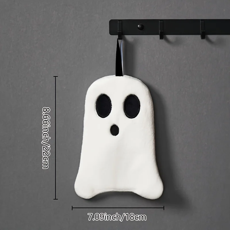 قطعة واحدة من منشفة اليد الناعمة الشبح: مثالية لديكور الهالوين - 8.6 بوصة × 7.9 بوصة - مادة الصوف المرجاني - قدرة عالية الامتصاص