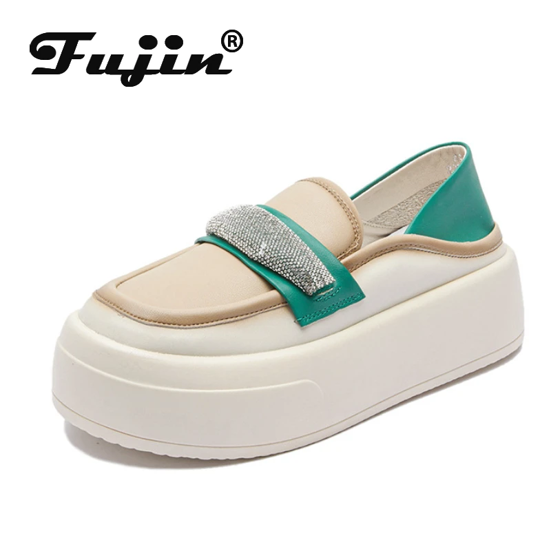 

Fujin 5.5cm Genune Leather Platform Shoes Flats for Women Slip on Women Casual Shoes Wedge Sneakers Slipony Flats Shoes Loafers