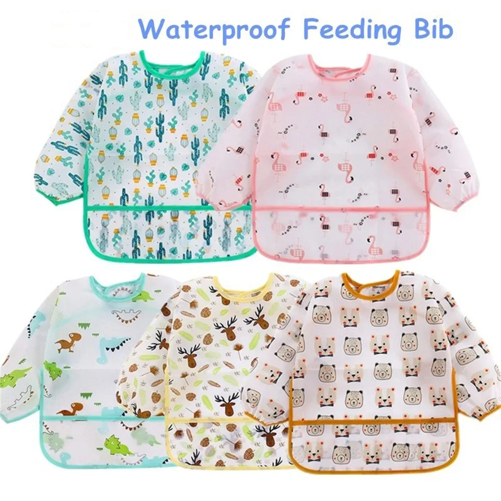 

1 шт. детские нагрудники для мальчиков и девочек, водонепроницаемые нагрудники с длинными рукавами для малышей, нейтральный детский халат для еды 0-24 месяцев, детские вещи