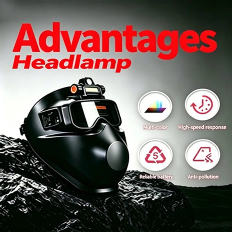 Professional Welding Helmet True Color Auto Darkening, Built-in Headlight & 4 High Sensitivity Sensors, DIN 4/5-9/9-13 Dual Use