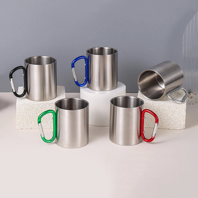 

Mountaineering Buckle Mark Handle Insulated Cup Coffee Double-layer Stainless Steel Camping Cup Outdoor Gathering Water Cup