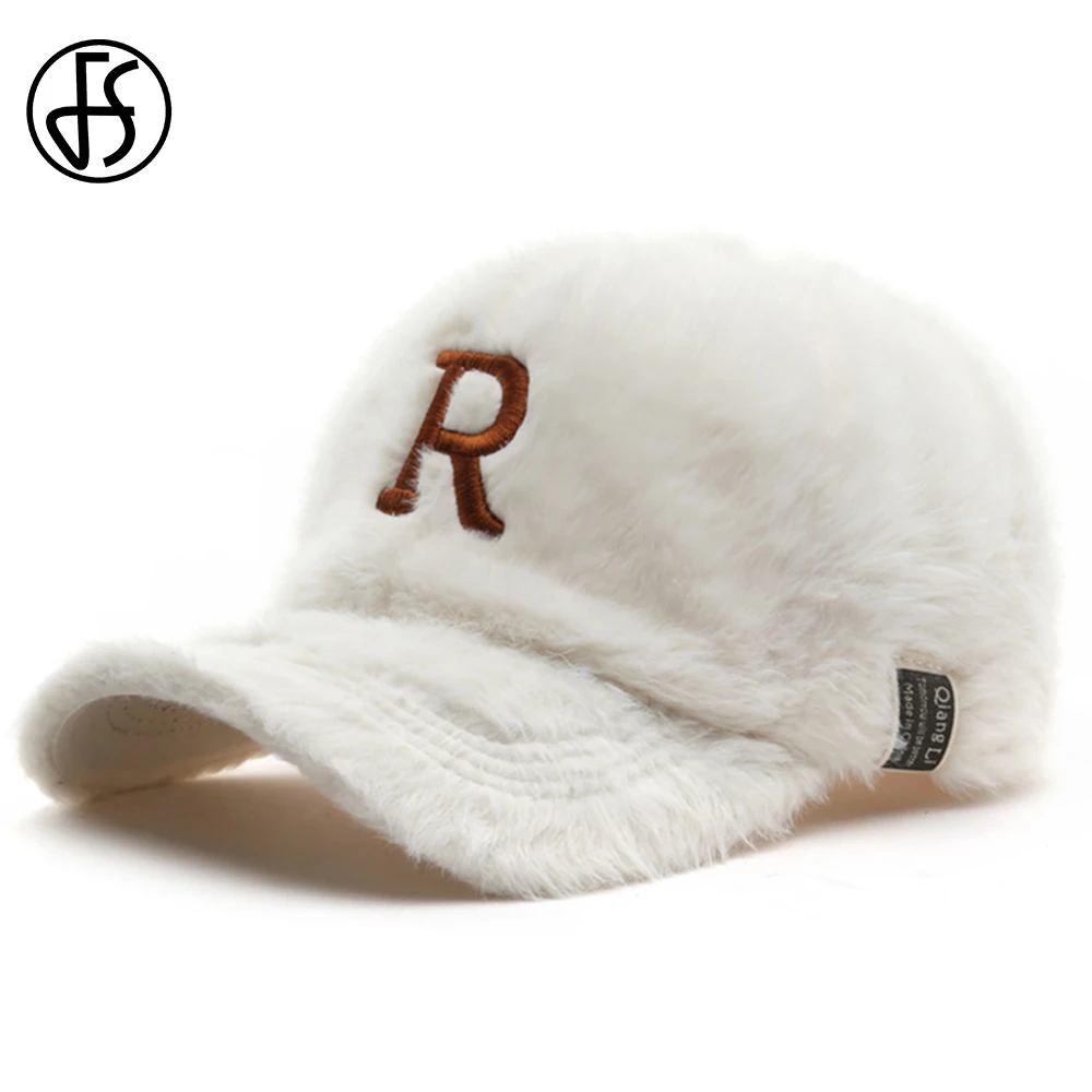 FS Warm Plush Winter Baseball Caps For Men Women Korean Hip Hop Dad Hat Beige White Letter Embroidery Trucker Cap Gorras Hombre