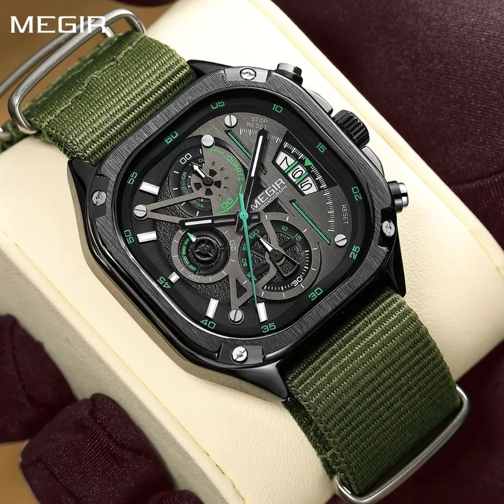 

MEGIR 2217 Men's Watch Orange Canvas Strap Sports Wristwatch Chronograph Luminous Calendar Quartz Watches Clock Montre Homme