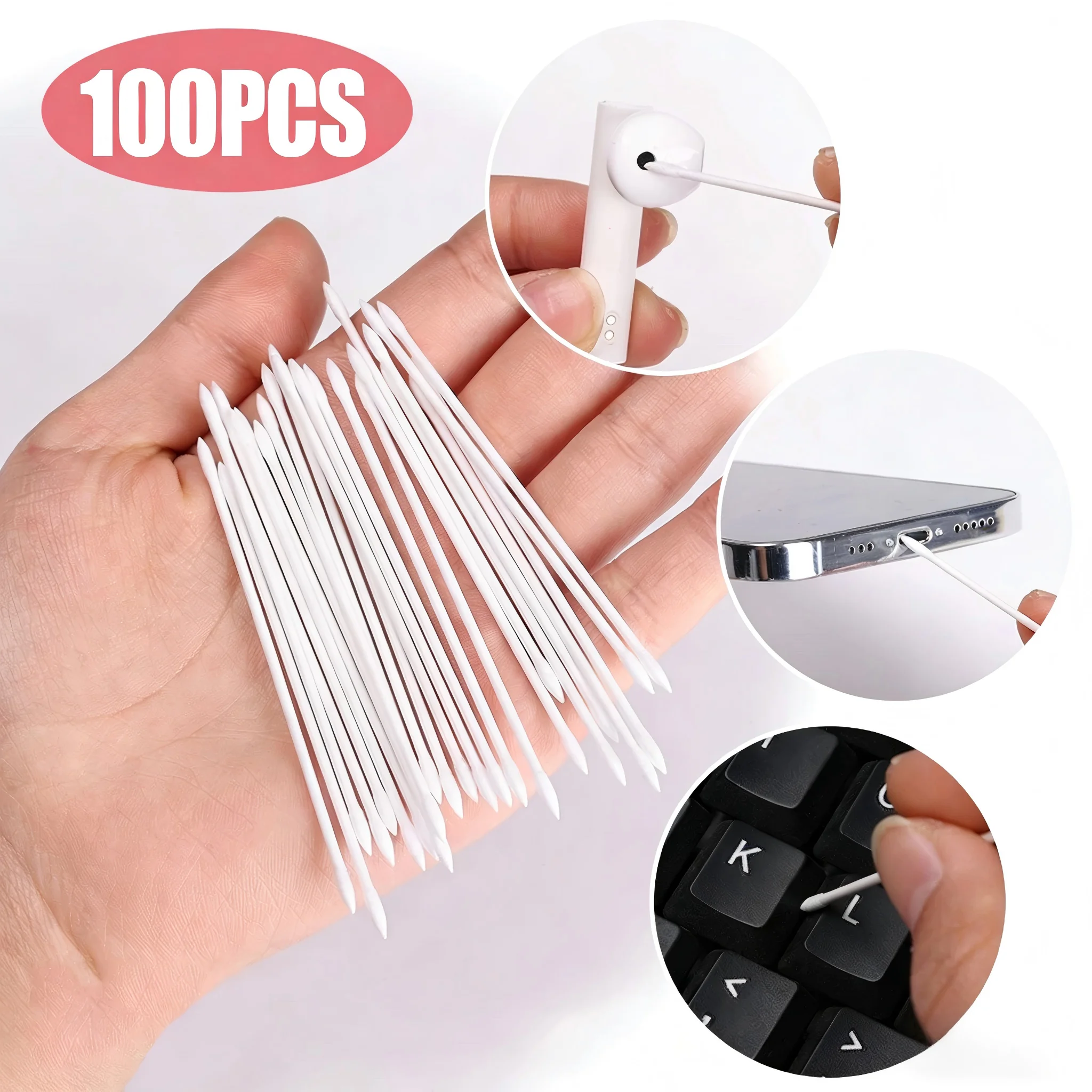 

50/100 шт. одноразовые безворсовые ватные палочки для чистки AirPods, наушников, зарядных портов телефонов и других аксессуаров