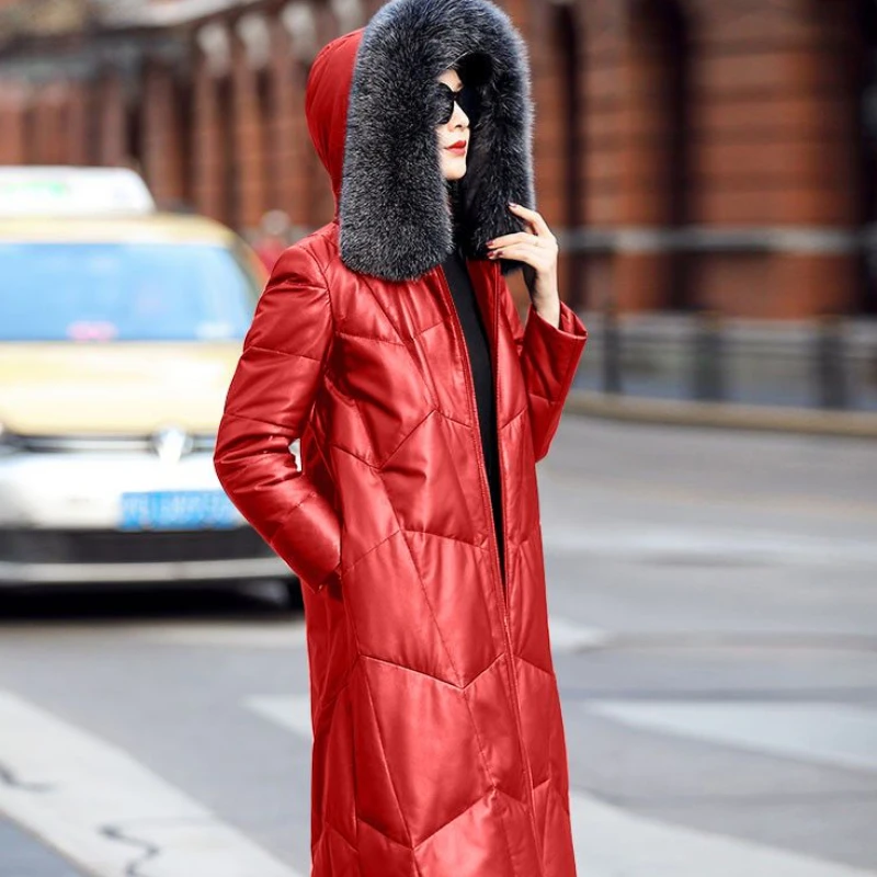 Chaqueta de plumón para mujer, abrigo de cuero de longitud media, Parkas holgadas con capucha, ropa de abrigo gruesa y cálida para invierno, novedad de 2023