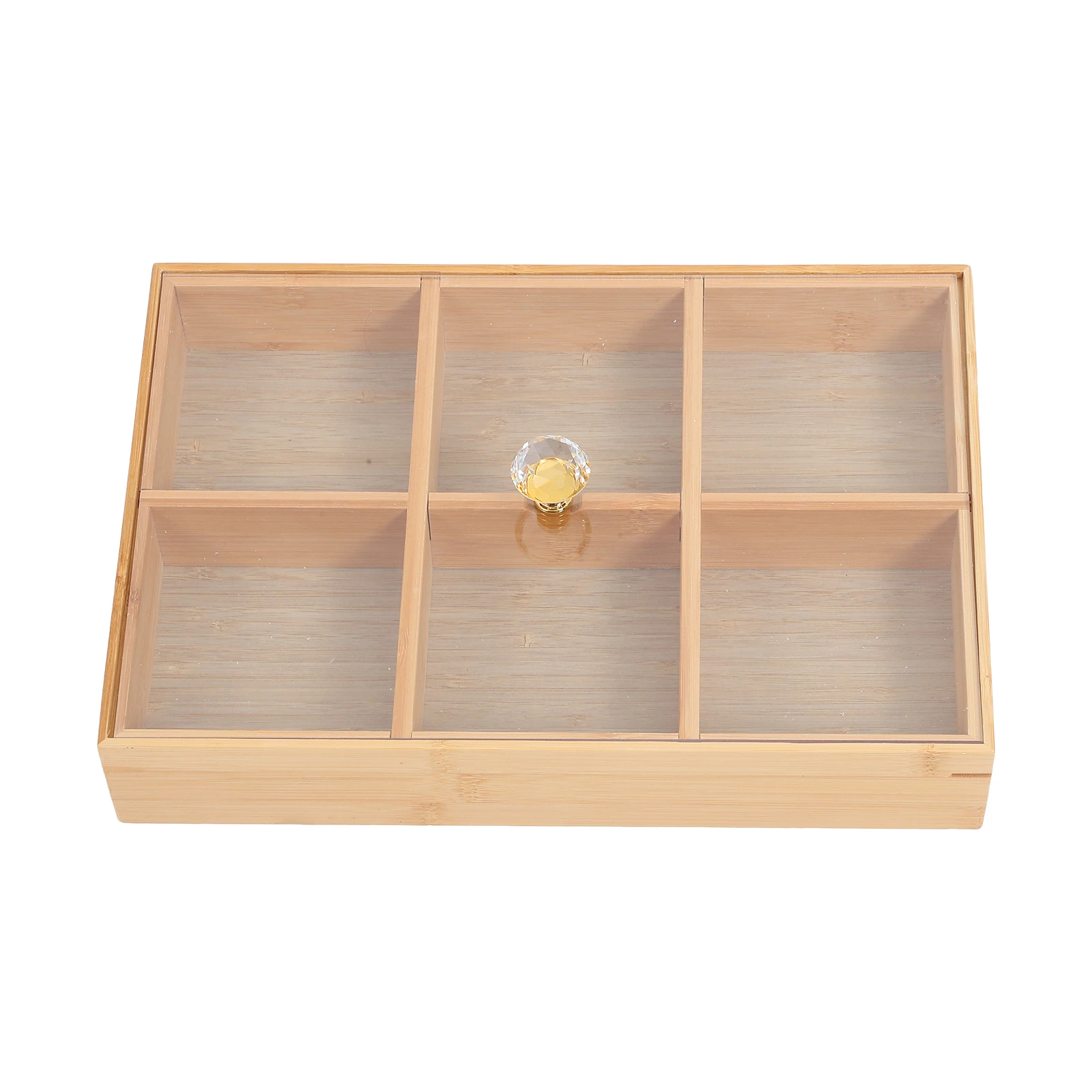 

Bamboo Snack Tray Transparent Lid 3 Compartments Food Container for Nuts Tea Party Serving Plate Storage Box
