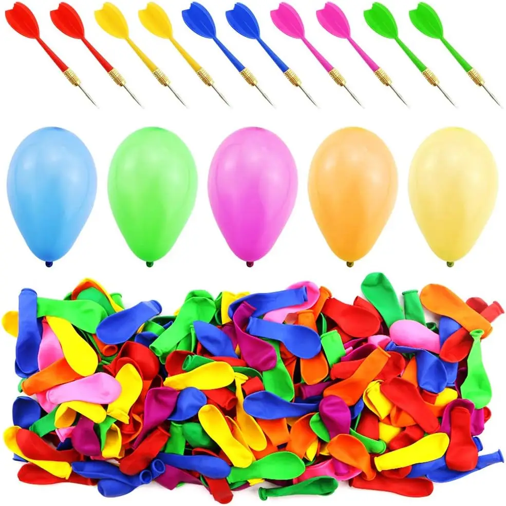 

500 Pcs 6 Inch Assorted Color Latex Dart Balloons with 10 Plastic Darts for Outdoor Games Carnival Party