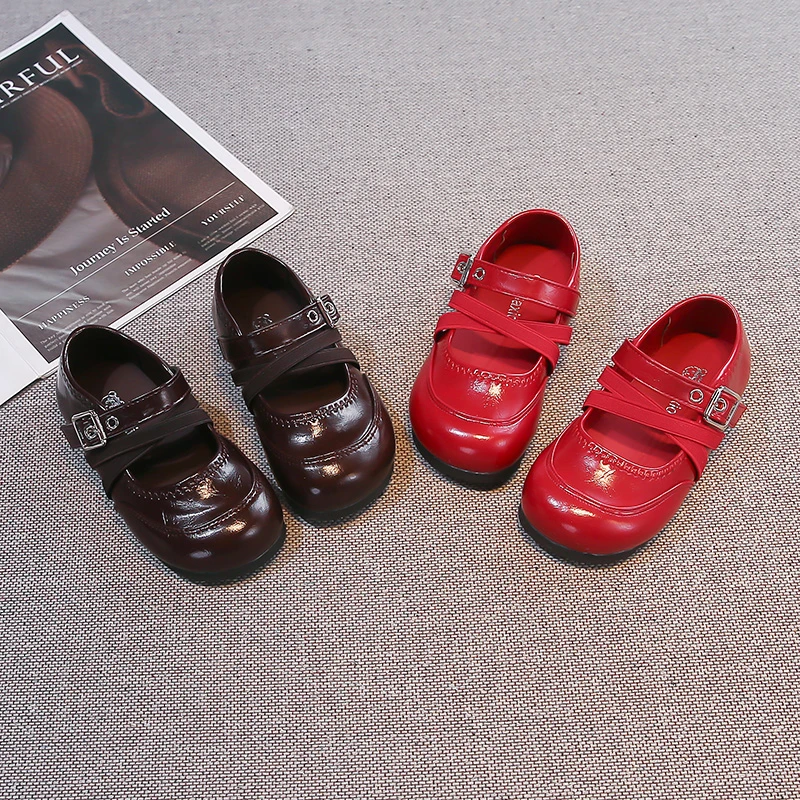 Children PU Leather Girls Student Kids Shoes 2026 Autumn New Fashion Elegant Comfortable French Style Mary Jane Casual Loafer