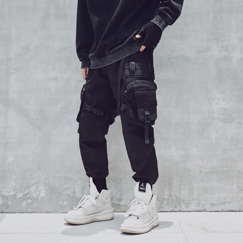 2024 Tactical Pants Men Multi Pocket Functional Joggers Trousers Elastic Waist Hip Hop Streetwear Cargo Pants Black Techwear