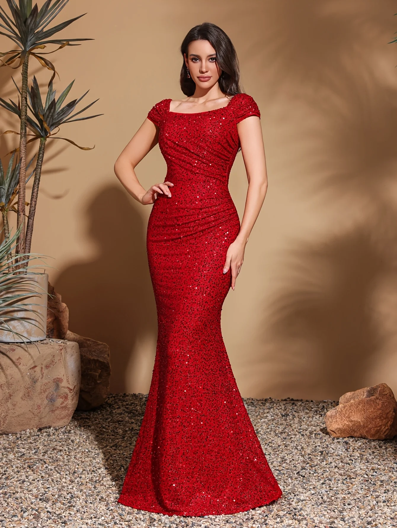 فستان بسيط وأنيق برقبة مربعة ومطرز لحفلات الورك، فستان أنيق وأنيق #5