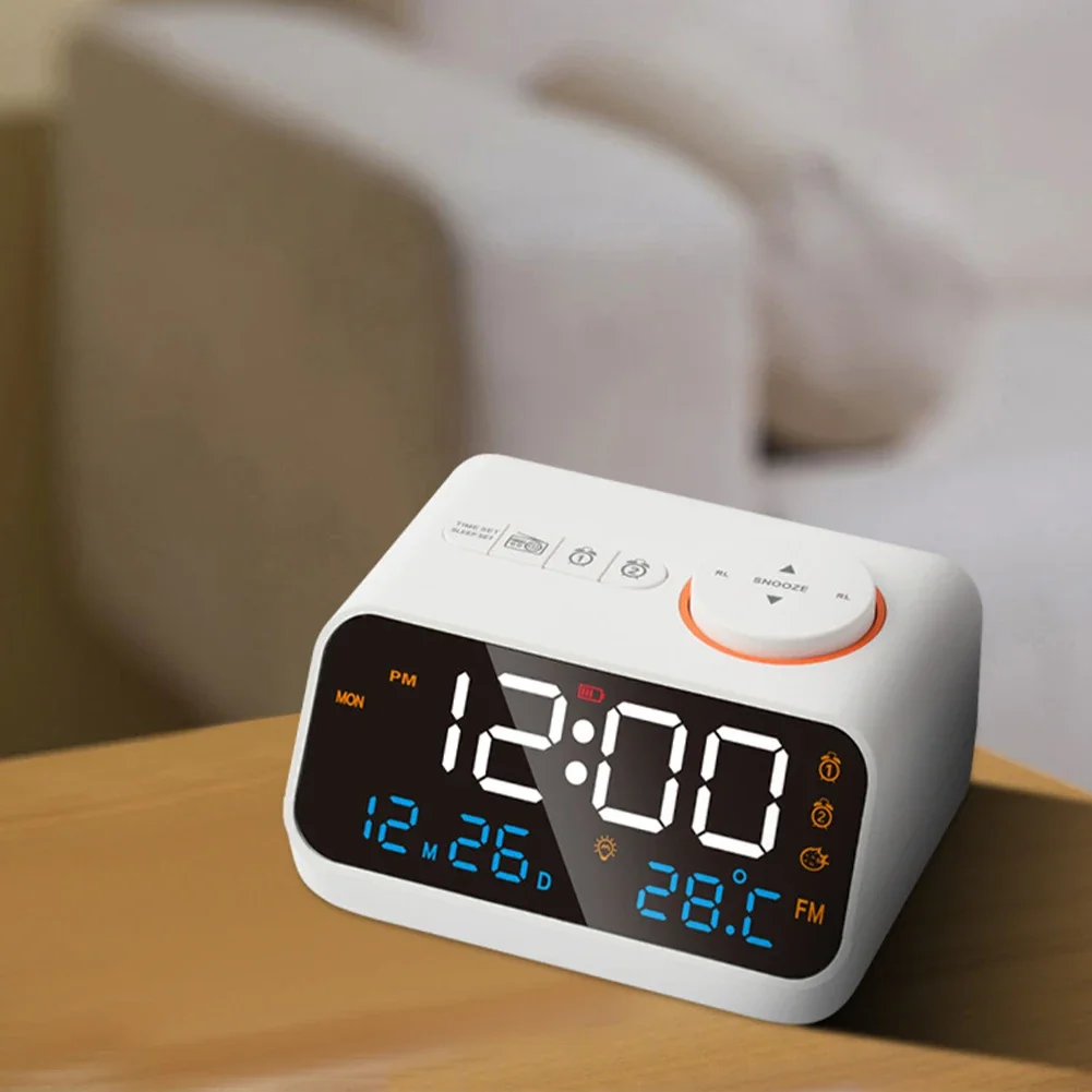 

Led Digital Alarm Clock Fm Radio Dimming Rechargeable Temperature Humidity Meter With Snooze Function