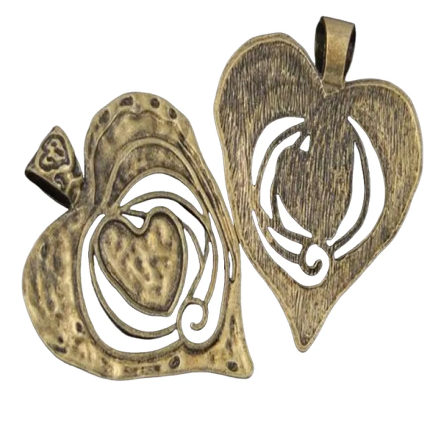 3pcs/lot Love Heart Large Charms Necklace Pendant Vintage Jewelry Findings Necklace Pendant Antique Bronze Tone 68*63*2mm Retro