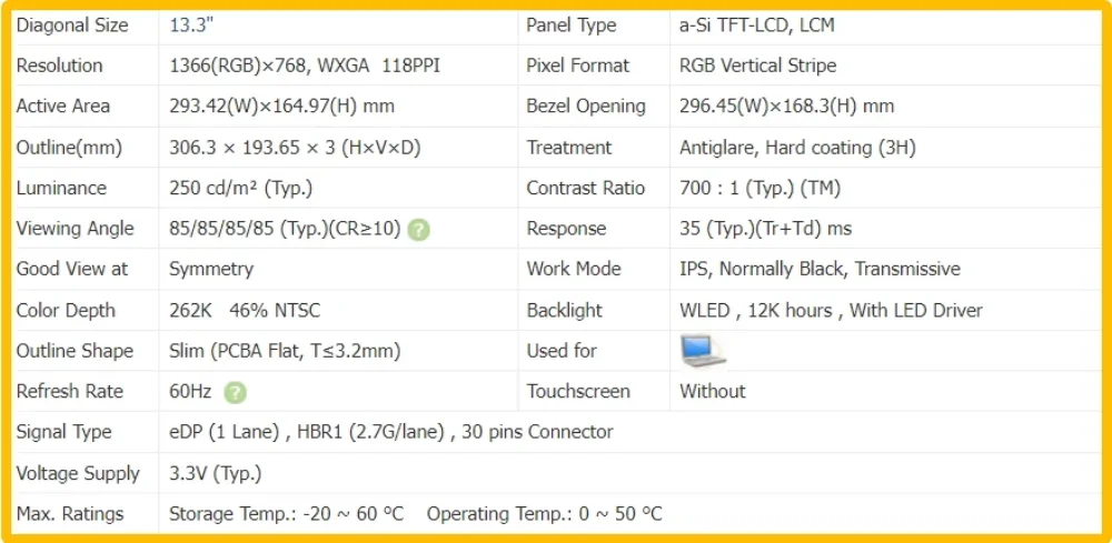 LP133WH2-SPB1 LP133WH2 SPB1 13.3 inch Laptop Display LCD Screen No-touch Slim IPS Panel HD 1366x768 EDP 30pins 60Hz