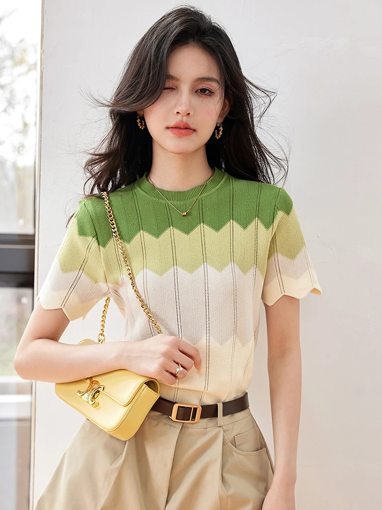 Korean Fashion Knitwears Women O-Neck Short Sleeve Casual Summer 2024 Y2k Chic Clothing Sweater Pullovers Tops Tees