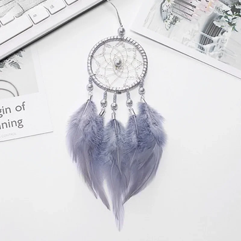 Car Decoration Silver Gray Dream Catcher  Ring Indian Feather Hanging Art Gifts To Bestie Friends Creative Valentine's Day Gifts