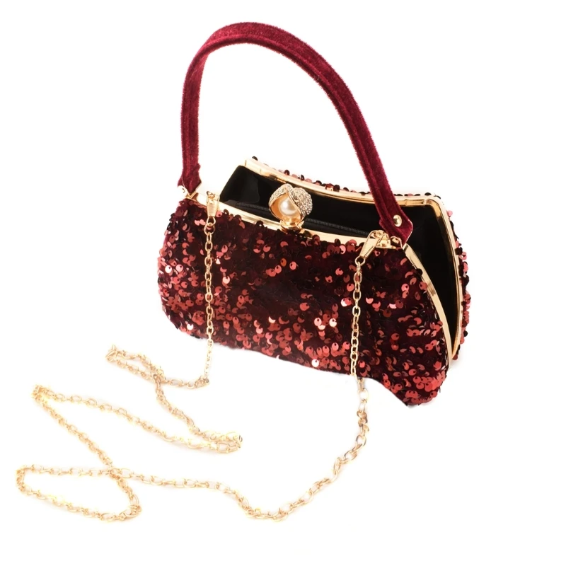 

Womens Evening Bag All-matching Clutch Purse Glitter Sequins Wedding Handbag Ladies Shoulder Bag with Chain for Banquet 066F