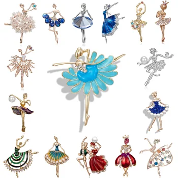 SKEDS-broches exquisitos de bailarina de Ballet de cristal, alfileres de joyería para mujer, broche elegante para mujer, insignias decorativas para traje y ropa