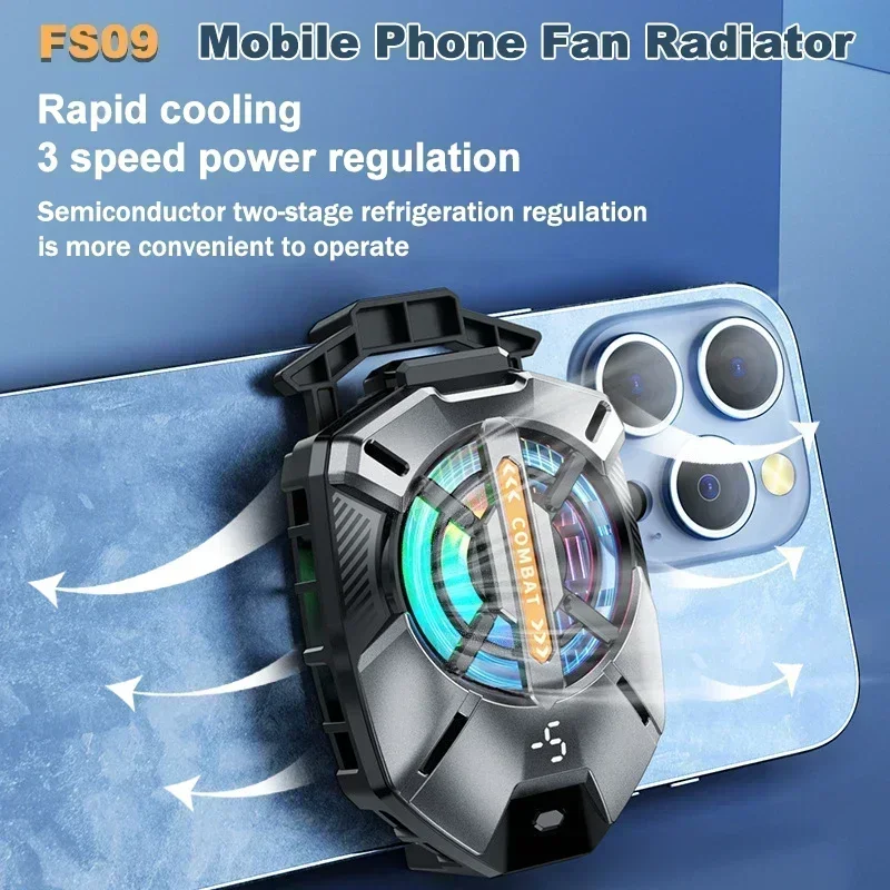 

NEW FS09 Mobile Phone Semiconductor Cooling Fan Radiator Back-clip 3 Gear Adjustable Game Cooler for IOS Android Universal PUBG