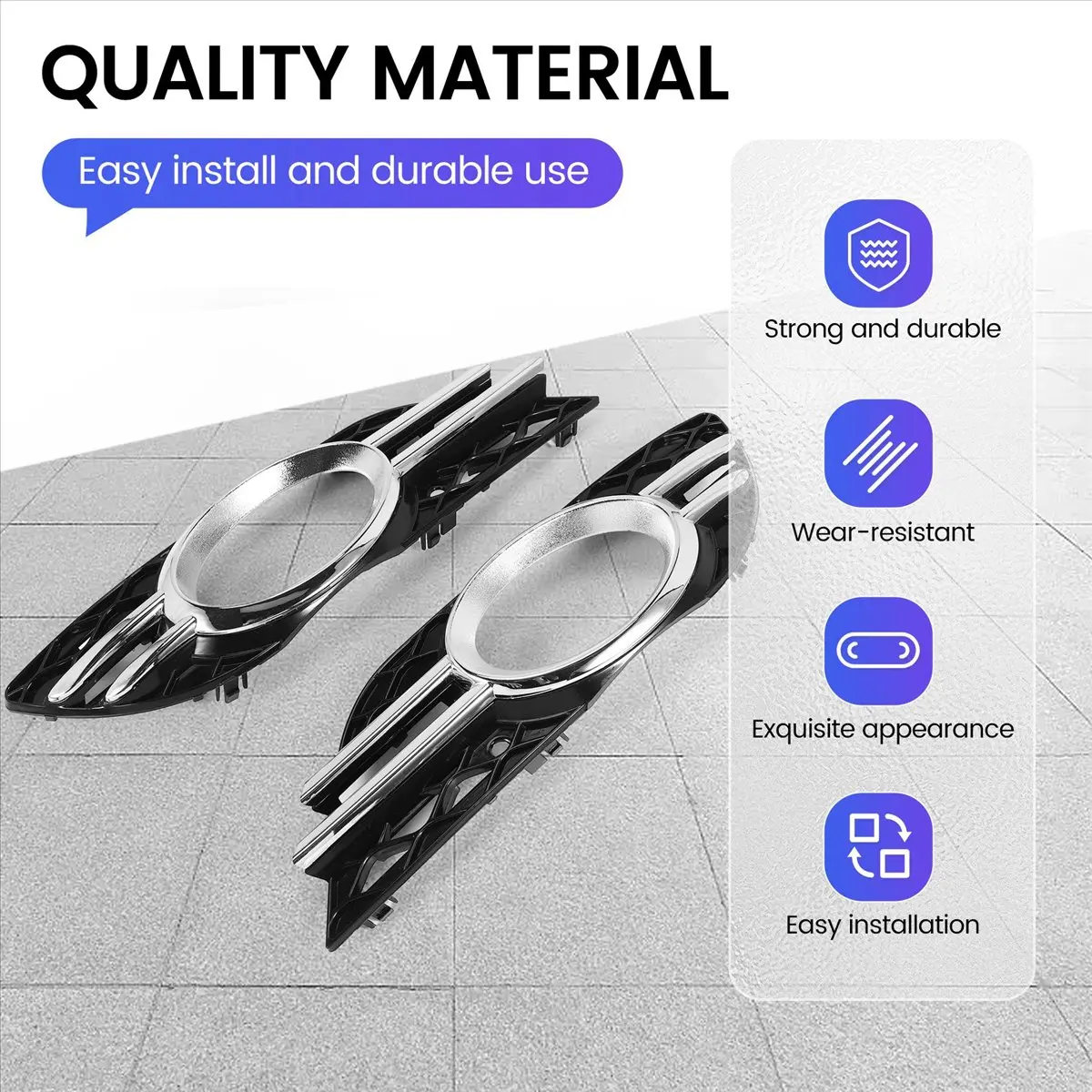 #28L Fog Light Grille,Car Front Fog Light Grill Chrome Trim Cover Set for Mercedes-Benz (Black&Silver)