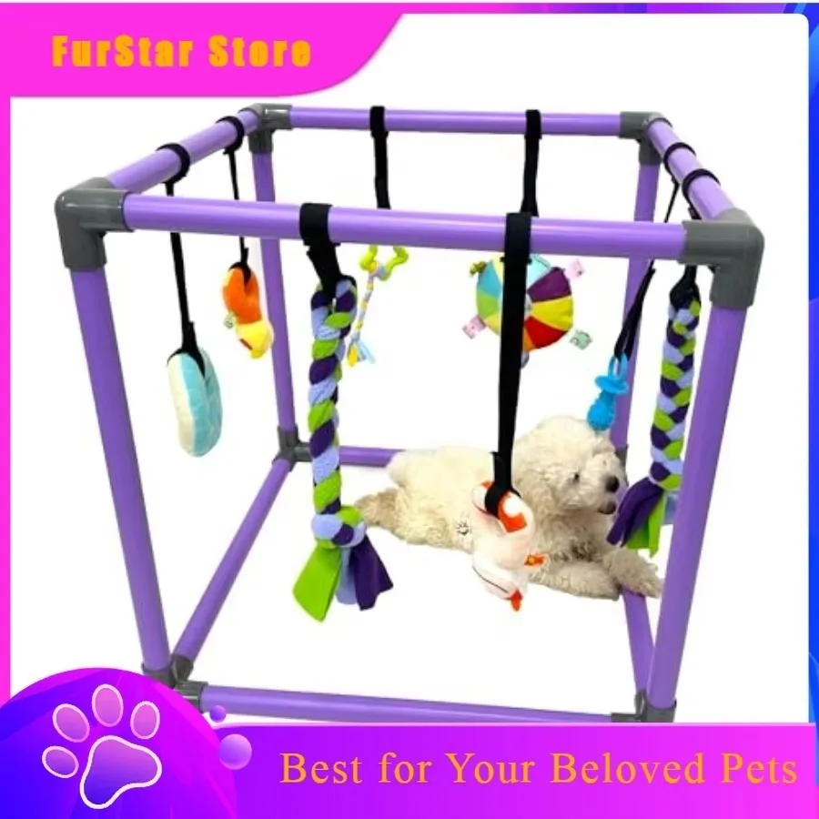 FurStarSmall Dog Puppy Play Gym With 8 Hanging Toys Jungle Playground In Bright Colors For Interactive Fun And Mental Enrichment