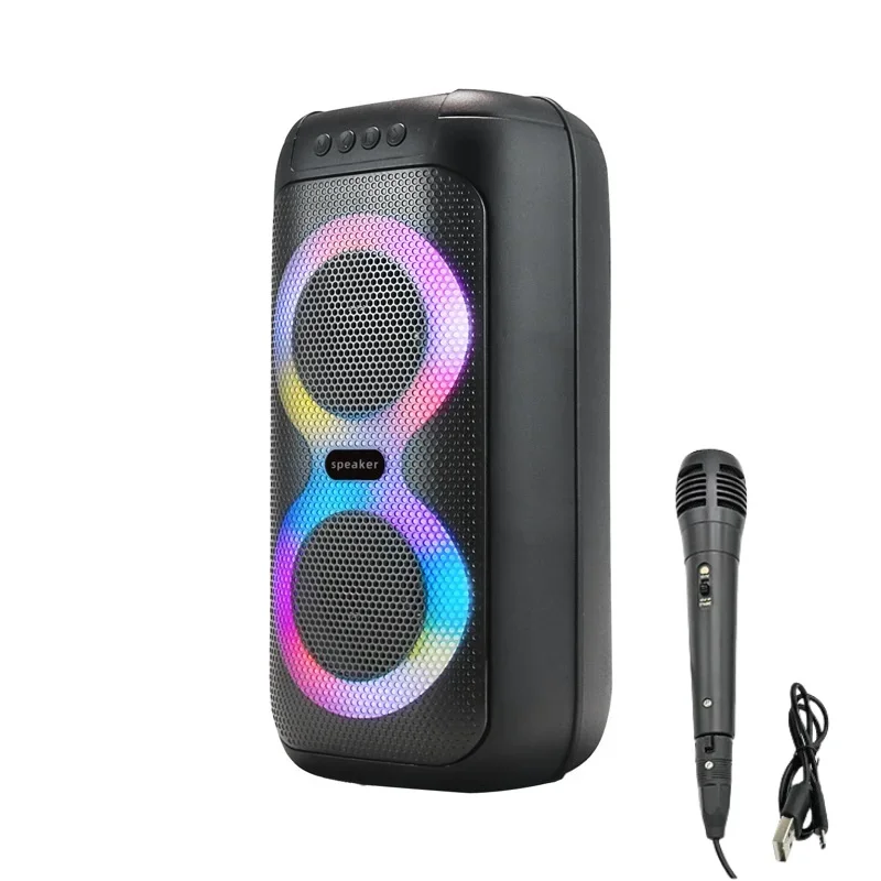 Portable Caixa De Som Bluetooth Speaker Dual 4-inch Speaker Sound Column Outdoor Dancing Karaoke Subwoofer with MIC FM RGB TWS