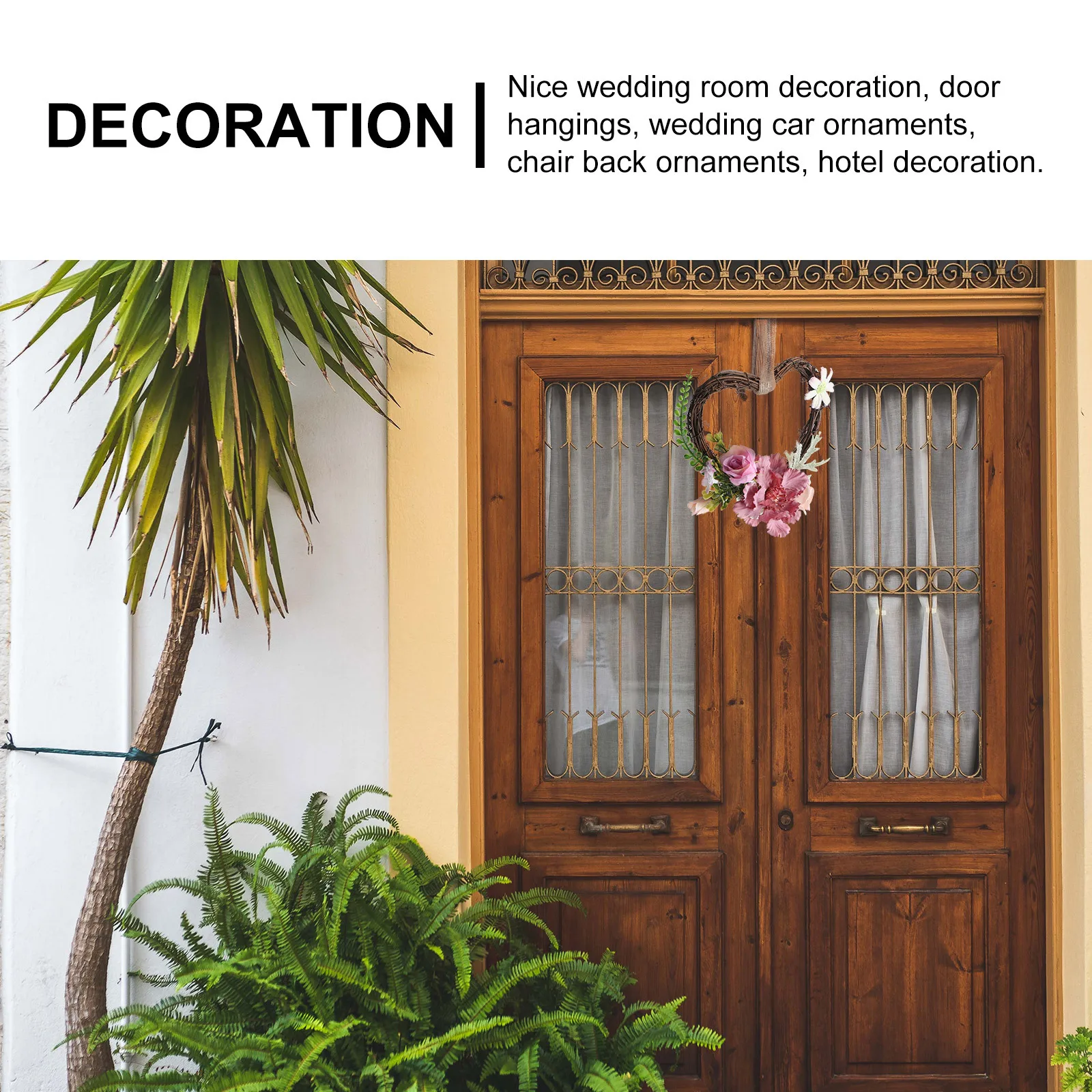 2 قطعة على شكل قلب جارلاند زهرة اصطناعية إكليل الروطان محاكاة الأزهار جدار معلق ديكور الباب لخلفية سيارة الزفاف