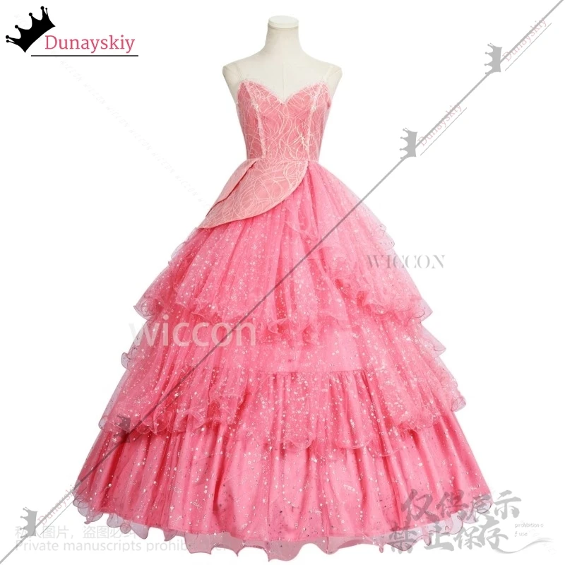Glinda Wicked คอสเพลย์อะนิเมะภาพยนตร์เครื่องแต่งกาย (XS-3XL) ชุดสีชมพู Lolita กระโปรงวิกผม Halo ต่างหูชุด Roleplay เครื่องแต่งกายฮาโลวีนชุด
