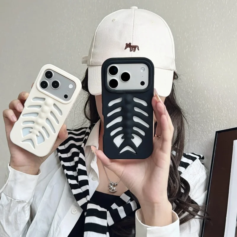 Luxury 3D Hollow Out Fish Bones Soft Silicone Phone Case For iPhone 18 17 16 15 1413 12 Pro Max Shockproof Protective Cover