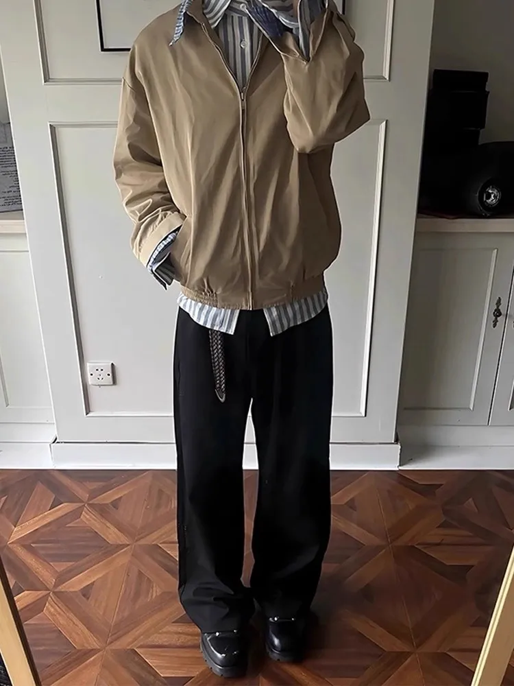 

American Retro Color Blo Plaid Splicing Fake Two-Piece Jaet Men's Women's Autumn College Sle Miu Series Harrington Jaet