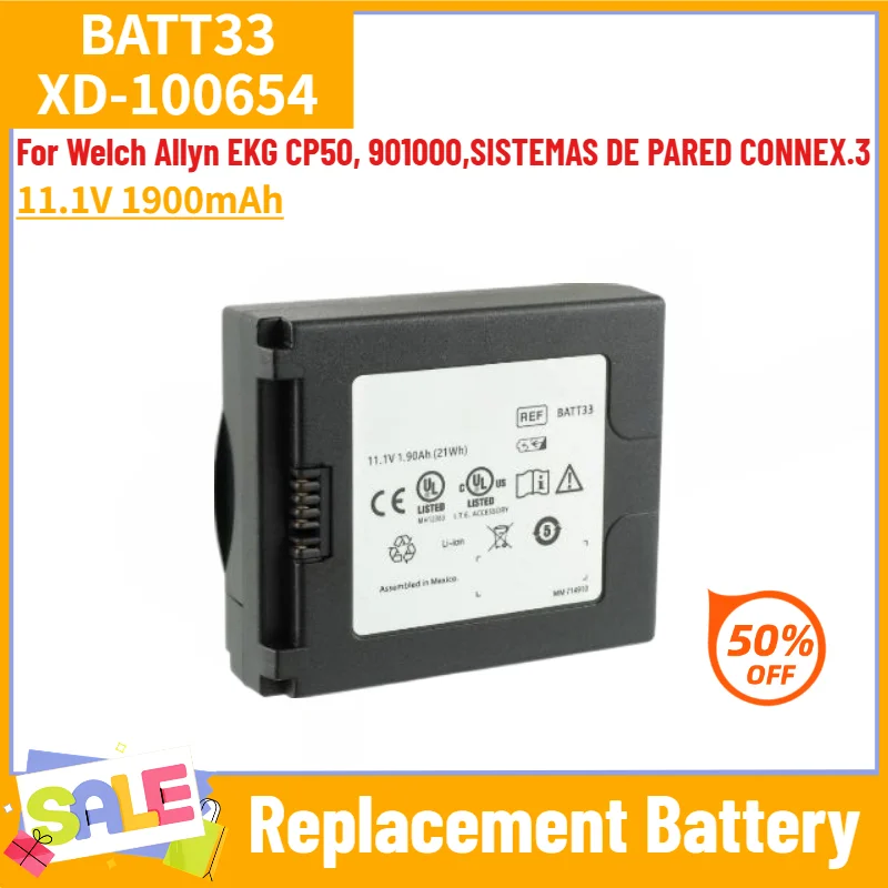 

11.1V 1900mAh Battery For Welch Allyn EKG CP50, 901000,SISTEMAS DE PARED CONNEX.3 BATT33 XD-100654 Replacement Battery