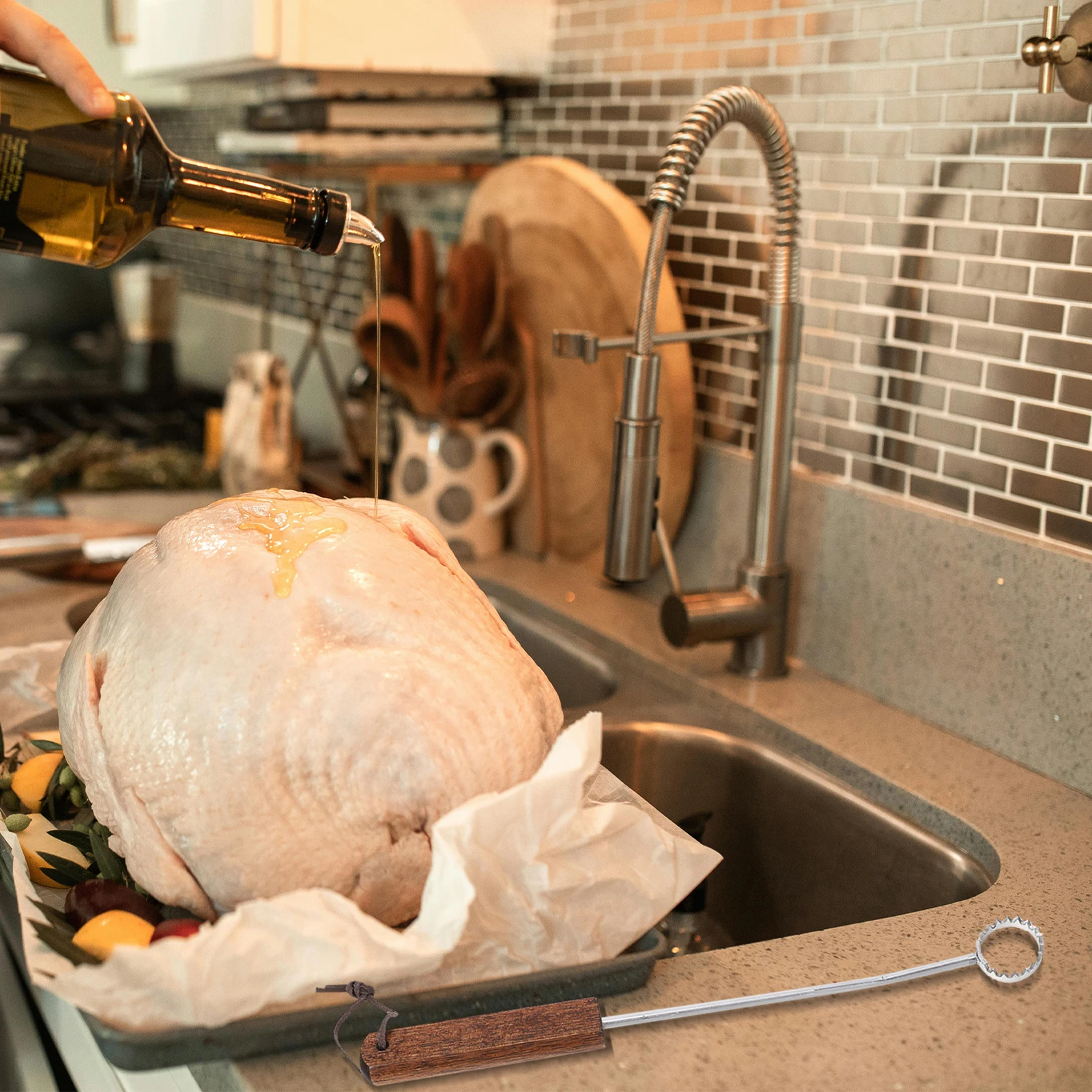 

2Pcs Chicken Lung Remover Tool Stainless Steel Poultry Cavity Scraper Wooden Handle Manual Evisceration Tool Farm Poultry