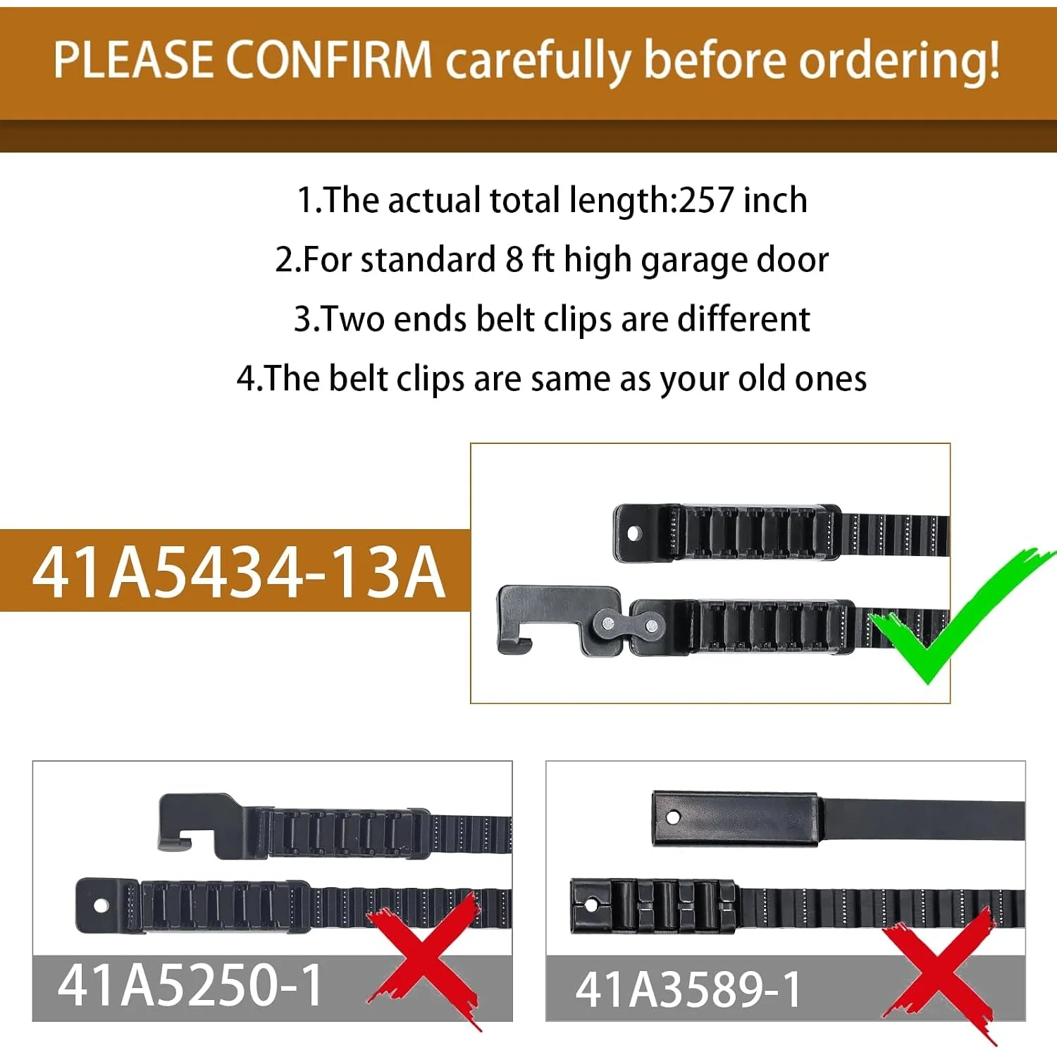 41A5434-13A Drive Belt, 257'' Garage Door Opener Belt 41A5434-13 For 8ft High Garage Doors, Replacement Belt Compatible With LiftMaster/Chamberlain/Sentex/Whisper Drive Belt Models 3280, 2280, 2280R