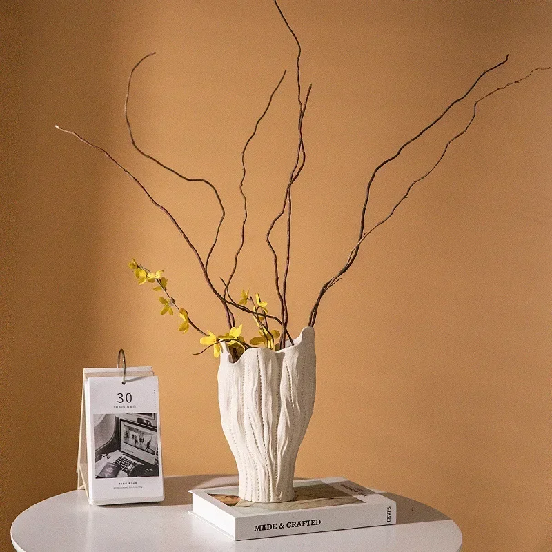 Ceramic Vase, Modern Decoration, Pampas Grass Dried Flowers, Wave Seahorse Starfish Abstract Craftsmanship, Home Decoration