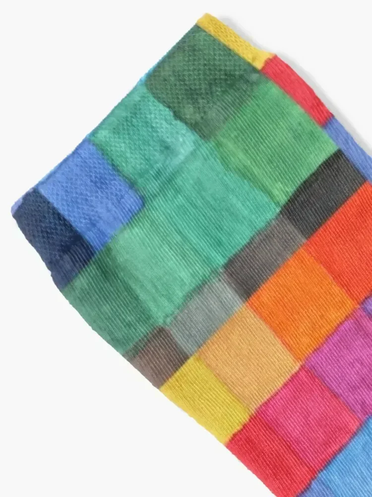 Colour. Bright watercolour patchwork of rainbow colour blocks Socks aesthetic summer Designer Man Socks Women's