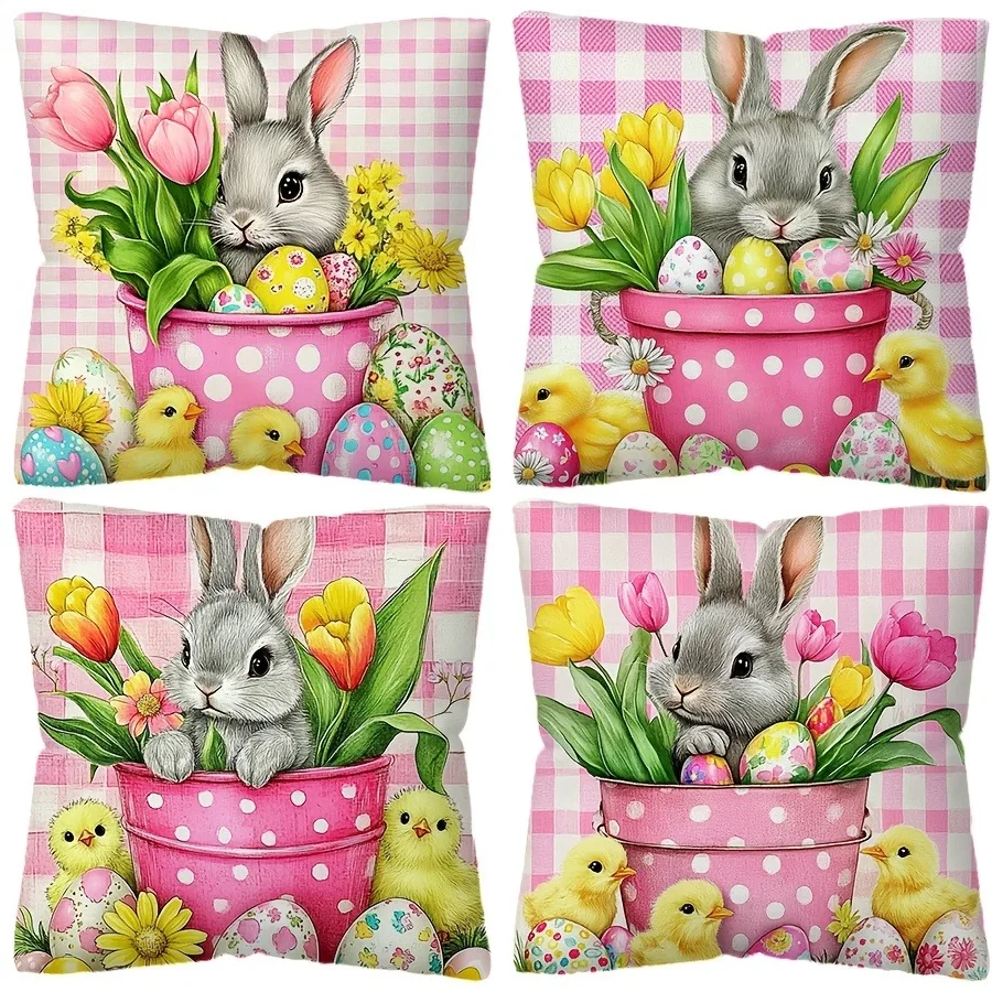 Easter Bunny Print Pillowcase Holiday Bedroom Living Room Decoration Polyester Cushion Cover Nordic Home Decor Pillowcase