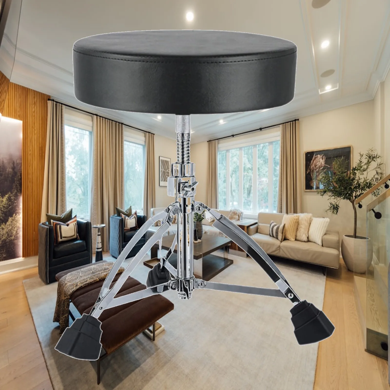 Drum Throne High Density Sponge Comfortable Portable Strong Load Bearing with Anti Slip Rubber Feet with Tripod Base Drum Chair