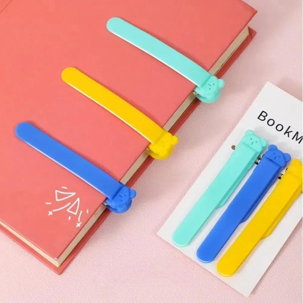 1/3 Pcs Cute Bear Bookmark Clip Automatically Follows Silicone Book Markers Stationery Supplies Page Flipping for Student