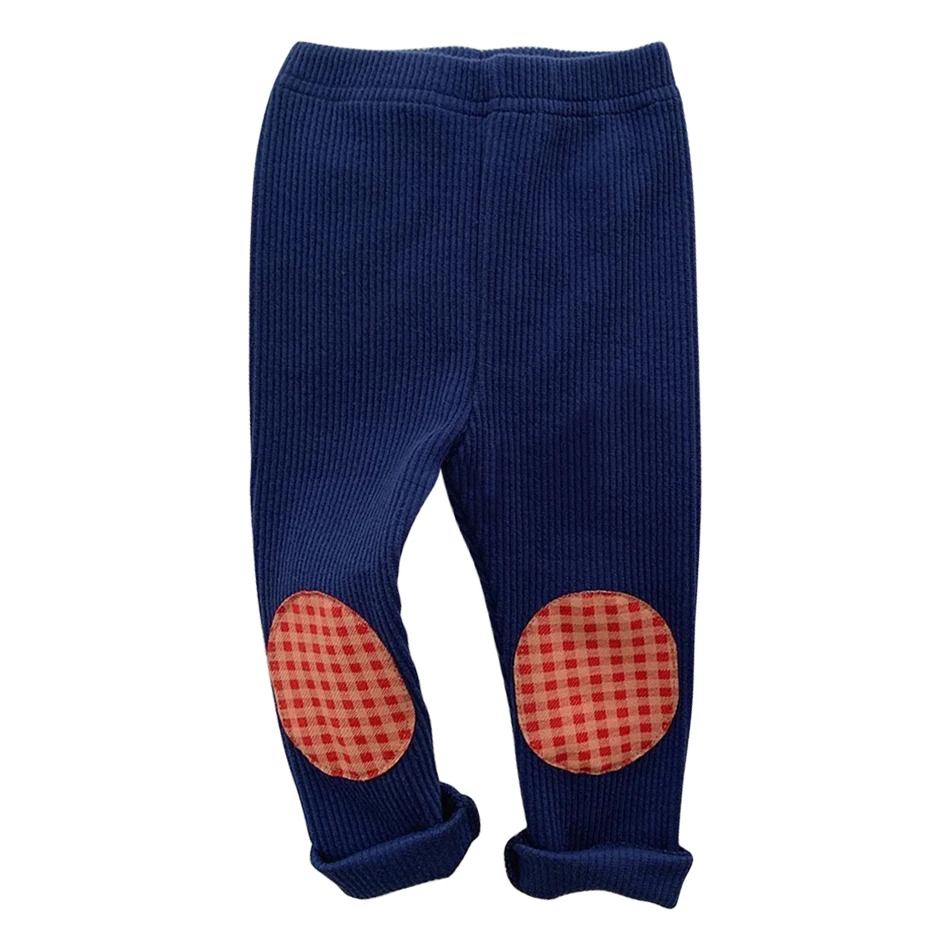 Soft and Comfortable Kids Plaid Patches Decoration Leggings Designed for Cold Day Outdoor Play Perfect for Little Fashion Lovers