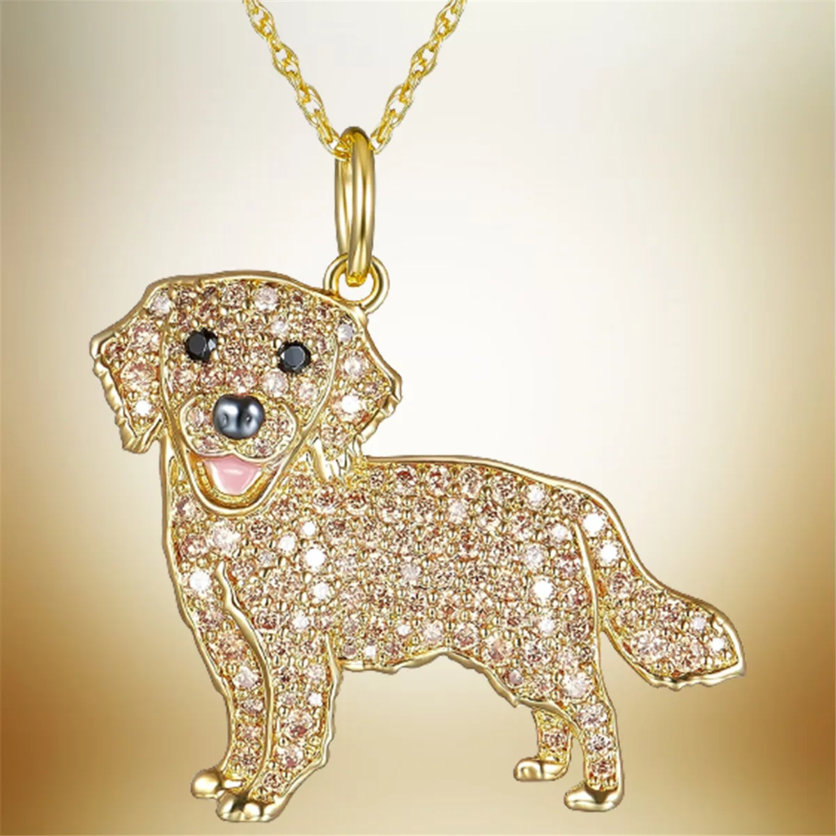 Golden Fashion Retriever Pendant Necklace for Women, Exquisite Jewelry Accessories Gift for Animal Enthusiasts and Lovers