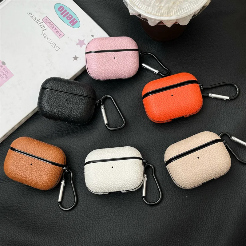 

Simple Lychee Pattern Earphone Case Compatible with Appleairpods3/4Personalized MaterialPRO3/PROSolid Color Shockproof