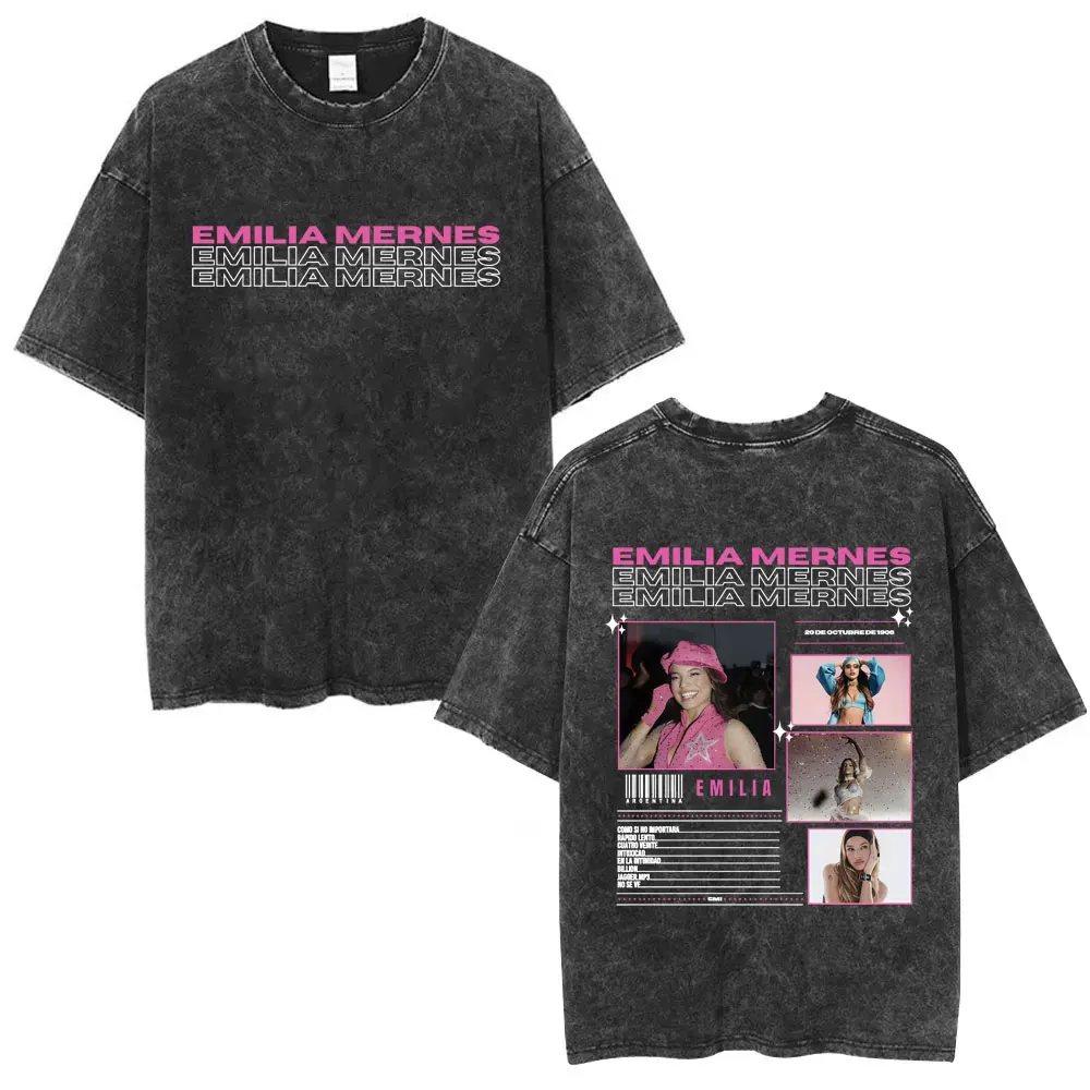 

Emilia Mernes MP3 Tour 2025 Washed T Shirts Men Women Clothing Casual Cotton Vintage T-shirt Fashion Oversized T Shirt Fans Gift